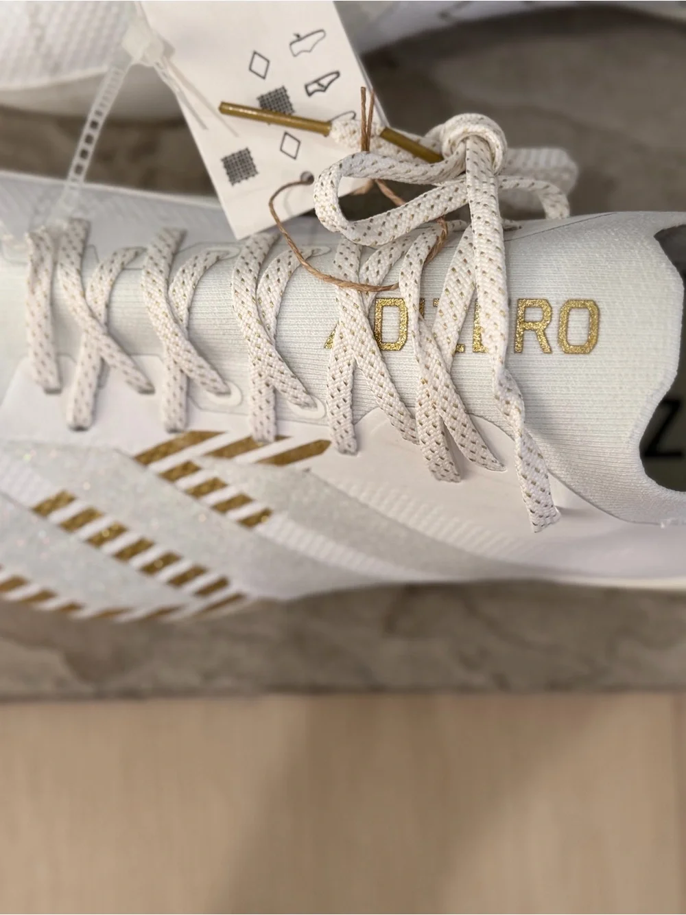 adidas adizero Electric+ White with Gold Accents Football Cleats